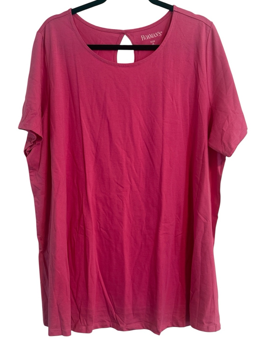 Roaman’s Hot Pink Short Sleeve Top with Keyhole Back Detail